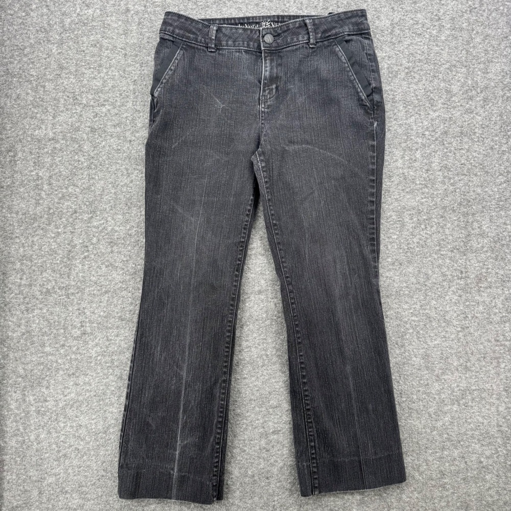 Simply Vera Vera Wang Women Faded Balck Straight Leg Denim Pants Ribbon Trim 12